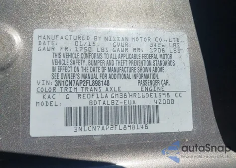 2015 Nissan Versa 1.6 Sv from USA, damaged, VIN 3N1CN7AP2FL898148